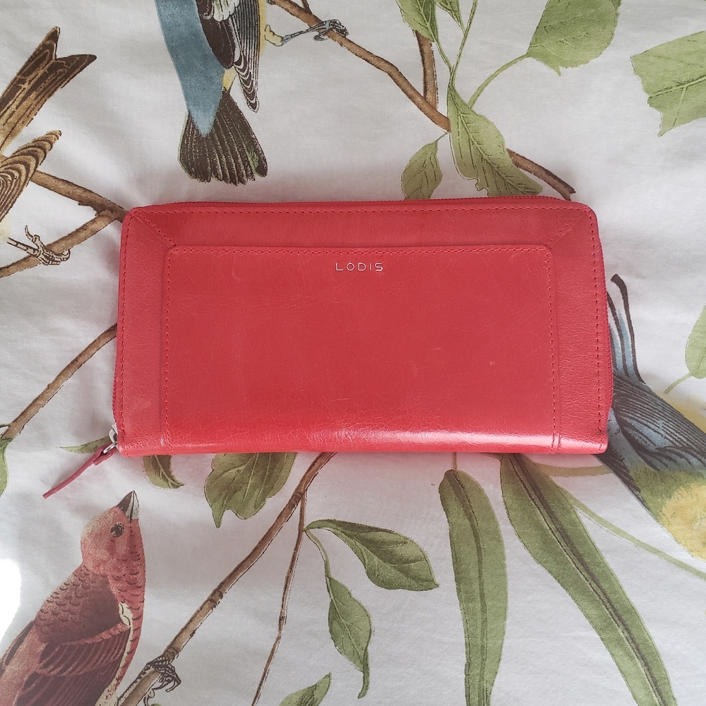 NWT LODIS Leather Wallet Zip Zippered Red
